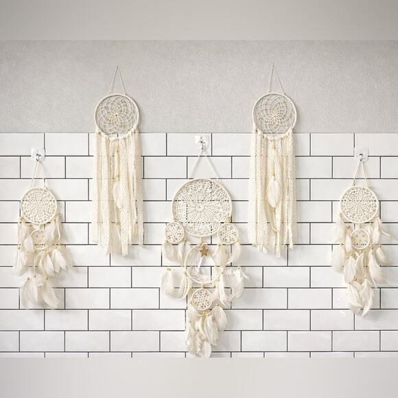 Source Unknown Other - Boho Cream Dreamcatcher Wall Set 6pc Lace Feather Crochet Hanging Decor